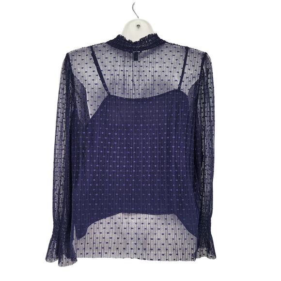 NWT Express Purple Sheer Dot Mock Neck Smocked Cuff 2Pc Blouse Set Women's XL - Picture 11 of 11